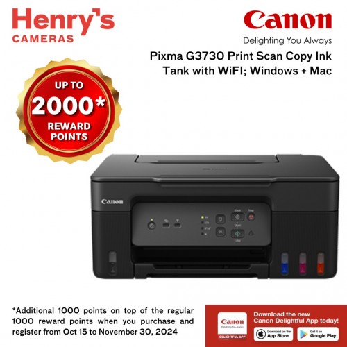 Canon Pixma G3730 Print Scan Copy Ink Tank with WiFI; Windows + Mac