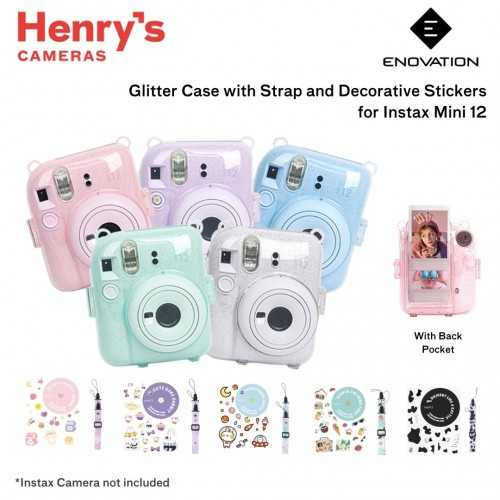 Enovation Glitter Case with Strap and Decorative Stickers for Instax Mini 12